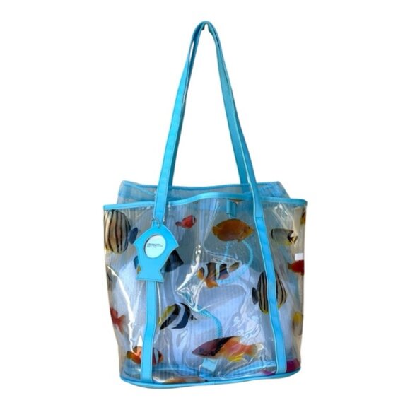 Vintage Clear Fish Print Large Beach Tote Bag - Picture 1 of 8